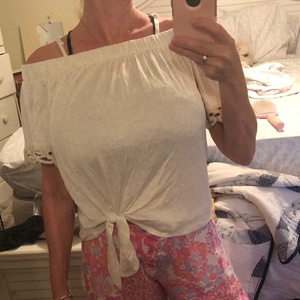 Oatmeal off shoulder blouse